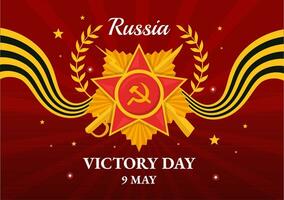 Rusia victoria día vector ilustración en mayo 9 9 con medalla estrella de el héroe, genial patriótico guerra y cinta amarillo negro color en plano antecedentes