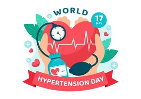 World Hypertension Day Vector Illustration on May 17th with High Blood Pressure, Tensimeter and Red Love Image in Healthcare Flat Background