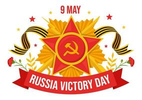 Russia Victory Day Vector Illustration on May 9 with Medal Star Of The Hero, Great Patriotic War and Ribbon Yellow Black Color in Flat Background