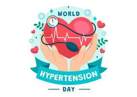 mundo hipertensión día vector ilustración en mayo 17 con alto sangre presión, tensiómetro y rojo amor imagen en cuidado de la salud plano antecedentes