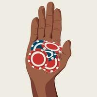 Vector isolated illustration of poker chips in hand. Make bets.