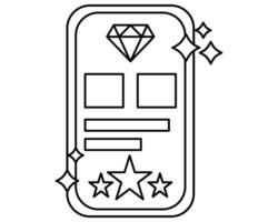 exclusivo beneficios icono negro y blanco - solicitud en teléfono con diamante y estrellas vector