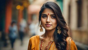 ai generado un indio mujer en tradicional ropa foto