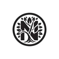 sereno árbol de vida emblema en monocromo vector