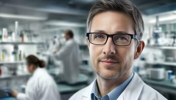 AI generated a man in a lab coat and glasses photo