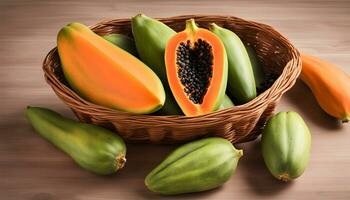 AI generated a basket of papayas and other fruits photo