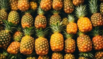 AI generated pineapples are arranged in a row photo