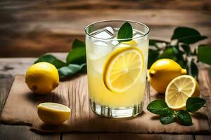 AI generated a glass of lemonade with slices of lemons photo
