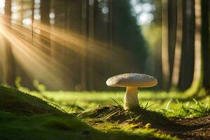 AI generated a mushroom in the forest photo