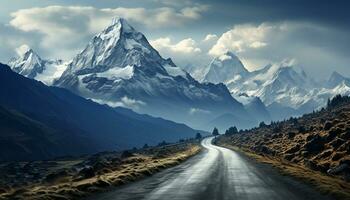 ai generado conducción mediante el majestuoso montaña rango, un desvanecimiento punto de belleza generado por ai foto