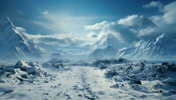 AI generated Snow capped mountains, nature frozen beauty, an adventure in majestic landscapes generated by AI photo