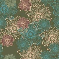 Leaves and flowers. Hand-drawn graphics. Seamless patterns for fabric and packaging design. vector