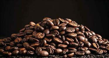 AI generated coffee bean pile for black background, vibrant stage backdrops photo