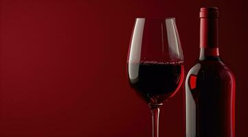 AI generated close up of red wine bottle and a glass photo