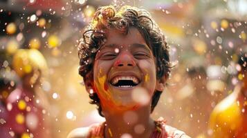 AI generated Bright pigments, playful splatters, and laughter capture the essence of Holi revelry photo