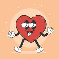 gracioso dibujos animados personaje corazón. retro dibujos animados. lata ser usado como un póster, pegatina. Clásico estilo. emociones vector