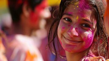 ai generado familia, amigos, y vibrante colores ven juntos en un jubiloso holi reunión foto