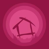 a pink house with a red background vector