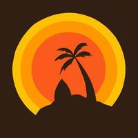 a palm tree and a sunset on a hill vector