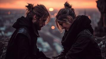 AI generated Two people together at sunset. Generative AI photo