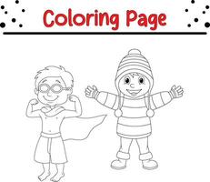 Coloring page Cute kids with pose expression vector