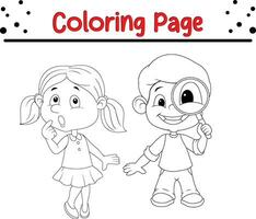 Coloring page Cute kids with pose expression vector