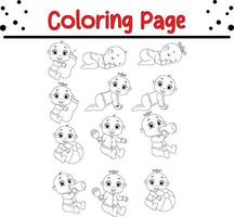 Coloring page collection Cute baby vector