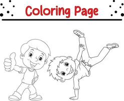 Coloring page Cute kids with pose expression vector