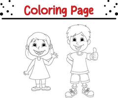 Coloring page Cute kids with pose expression vector