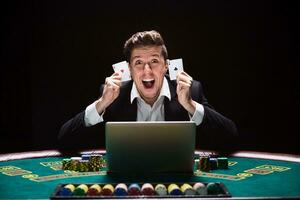 Online poker players sitting at the table photo