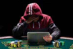 Online poker players sitting at the table photo