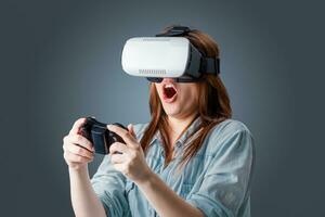 young woman using a VR headset glasses photo