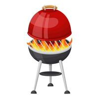 a flaming grill with a raised lid. Vector illustration on a white background.