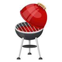 grill with an open lid on the side. Vector illustration on a white background.