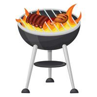 Cooking meat on bones and chicken on a flaming grill. Vector illustration on a white background