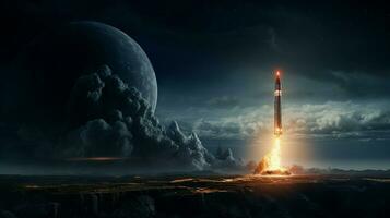 AI generated An interplanetary rocket is fired into the night sky photo