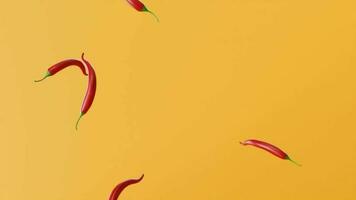 Slow motion 3D animated video of red chilies falling from above