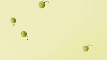 Slow motion 3D animation video of green pears falling from above