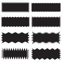 Zig zag edge rectangle shape collection. Jagged rectangular elements set. Black graphic design elements for decoration, banner, poster, template, sticker, badge. Vector