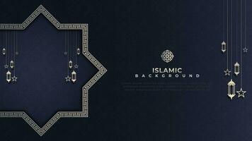 Simple dark blue islamic background with moon elements and hanging lamp vector