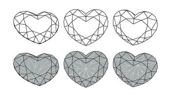 Set of isolated heart shaped gemstone illustrations vector