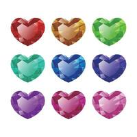 Set of isolated colorful heart-shaped gemstones vector