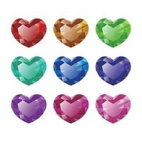 Set of isolated colorful heart-shaped gemstones vector