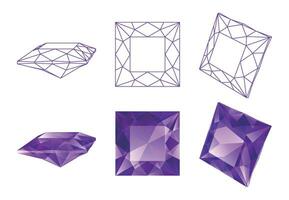 Set of isolated square gemstone illustrations vector