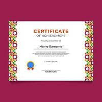 Islamic Geometric Certificate Template Design vector