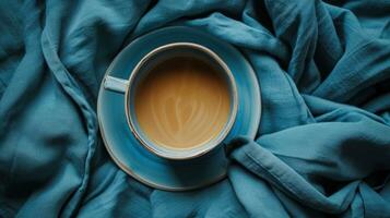AI generated a cup of coffee sits in an empty cup, blanket, and saucer, photo