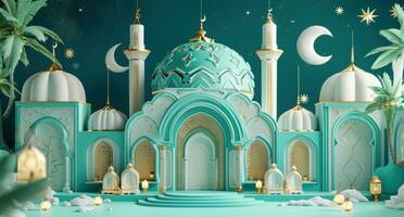 AI generated a islamic masjid on a blue background photo