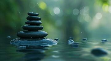 AI generated peace and relaxation concept with floating rocks photo
