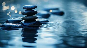 AI generated rocks floating on water in the pond photo