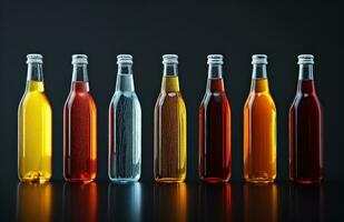 AI generated a row of different colored bottles on a black background photo